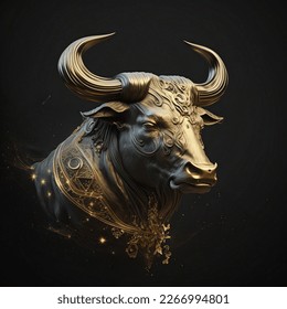 Golden Taurus zodiac sign against space background. Astrology calendar. Esoteric horoscope and fortune telling concept.