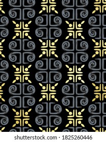 Golden Textured Details Ornamental Tile Pattern Retro Style Greece Column Shapes Trendy Fashion Colors Perfect for Fabric Print Technical Concept Black Yellow Gray Tones