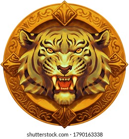 Golden Tiger Head Fantasy Medallion