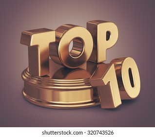 Golden Top 10 List. 3D Illustration