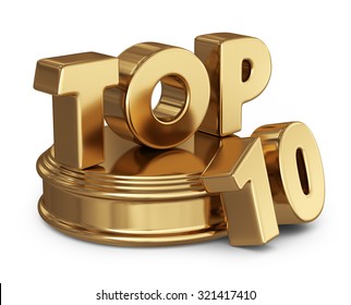 Golden top 10 list. 3D icon isolated on white background