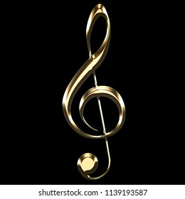 Golden Treble Clef Sign On Black Background - Key Sol - Music Symbol