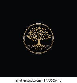  Golden Tree of Life Stamp Seal Emblem Oak Banyan Maple logo design