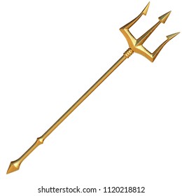 Golden Trident isolated on white background, 3d rendering