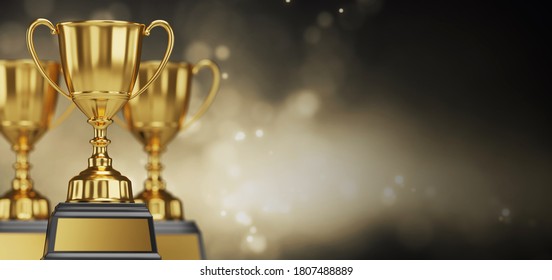 Golden Trophy Award With Copy Space For Text. 3d Rendering.