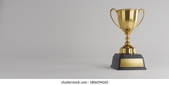 Golden Trophy Award.Gold Winners Trophy With Copy Space For Text. 3d Rendering.