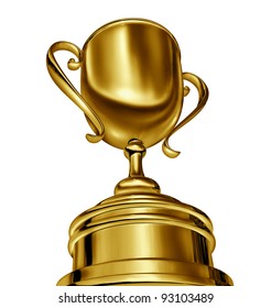 Golden Trophy Cup Award In A Dynamic Forced Perspective Camera Angle As A Success In Sports And Being First In A Competition As A Winner And Champion Of A Tournament Or Sporting Event Or Business.