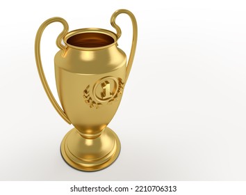 Golden trophy number 1 cup isolated on white background. Golden cup , sport award. Champions cup with number one . 3d rendering