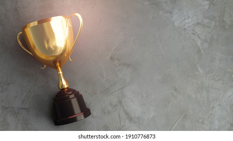 Golden trophy on concrete background. 3d rendering.