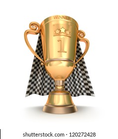 Golden Trophy And Racing Flag