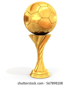 Golden Trophy With Soccer Ball On White Background 3D Illustration