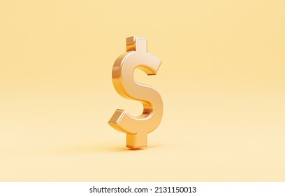 Golden US Dollar Or USD On Yellow Background , Dollar Is The Main Currency Exchange In The World By 3d Render.