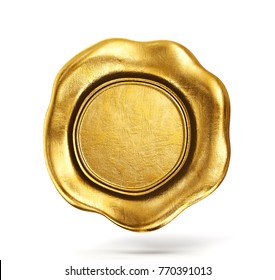golden wax seal isolated on a white. 3d illusatration