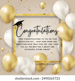 Golden and white, balloons, Golden frame, congratulations, graduation hat, graduation,congratulating  - Powered by Shutterstock