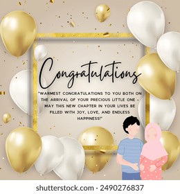 Golden and white, balloons, Golden frame, congratulations, couple, baby  - Powered by Shutterstock