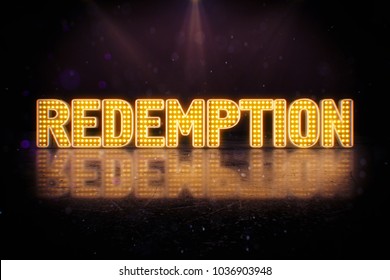 Golden Word Redemption, On Dark Scene, 3D Illustration