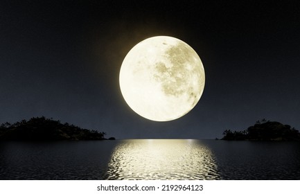 Golden Yellow Full Moon Reflected Sea Stock Illustration 2192964123 ...