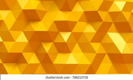 Golden Yellow Triangle Crystal Background. 3d Illustration, 3d Rendering.