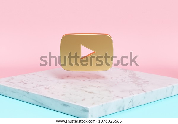 Golden Youtube Play Icon On Candy Stock Illustration