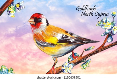 Goldfinch Water Color Drawing: ilustración de stock 1180639501