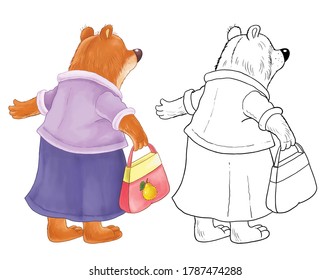 Goldilocks And The Three Bears. Fairy Tale. Mother Bear. Cute And Funny Cartoon Characters Isolated On White Background