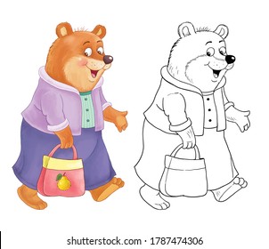 Goldilocks And The Three Bears. Fairy Tale. Mother Bear. Cute And Funny Cartoon Characters Isolated On White Background