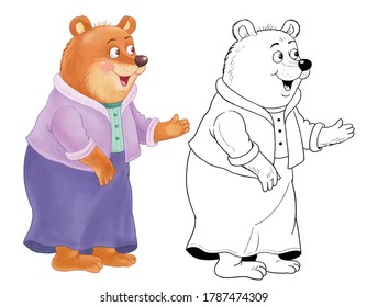 Goldilocks And The Three Bears. Fairy Tale. Mother Bear. Cute And Funny Cartoon Characters Isolated On White Background