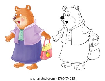 Goldilocks and the three bears. Fairy tale. Mother bear. Cute and funny cartoon characters isolated on white background