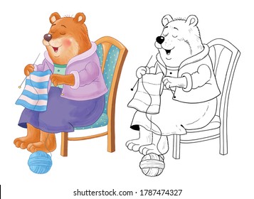 Goldilocks And The Three Bears. Fairy Tale. Mother Bear. Cute And Funny Cartoon Characters Isolated On White Background