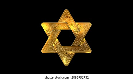 goldish decorative pattern star of david isolated - concept object 3D illustration
