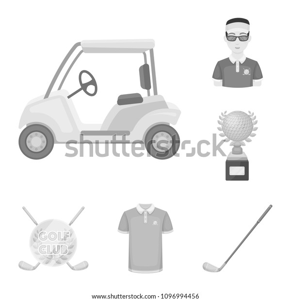 Golf and attributes monochrome icons in set\
collection for design.Golf Club and equipment bitmap symbol stock\
web illustration.