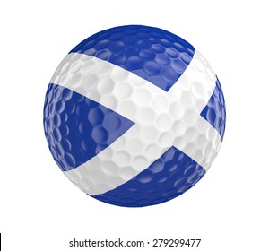 Golf Ball 3D Render With Flag Of Scotland, Isolated On White