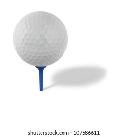 Golf Ball With Blue Tee On White Background