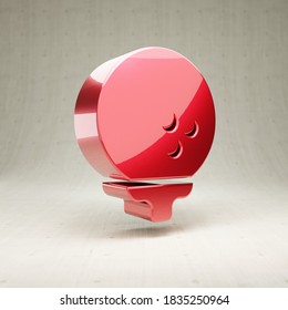 Golf Ball Icon. Red Glossy Golf Ball Symbol Isolated On White Concrete Background. Modern Icon For Website, Social Media, Presentation, Design Template Element. 3D Render.