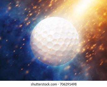 Golf Ball On The Color Glow Background. 3d Illustration