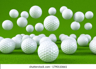 Golf Ball On Green Ground,big Tournament 2020 Background With Copy Space For Text Or Winner Score Board. Concept Image For Outdoor Sport, Competition Or Recreation, 3D Rendering.