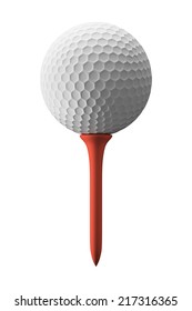 Golf Ball And Red Tee, Isolated On White