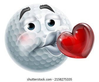 A golf ball sports emoticon face kissing heart cartoon icon