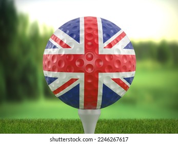 Golf ball UK flag on a golf course. 3d illustration. - Powered by Shutterstock