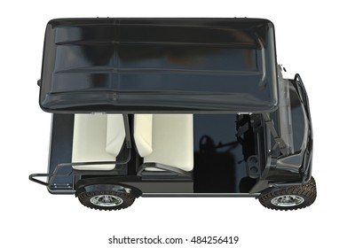 Golf Car Black, Top View. 3D Graphic