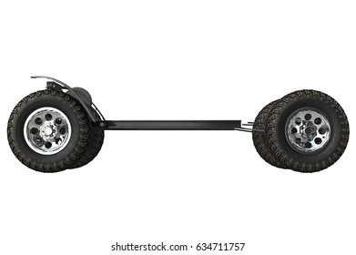 Golf Car Chassis With Wheels, Side View. 3D Rendering