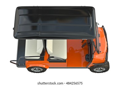 Golf Car Orange, Top View. 3D Graphic