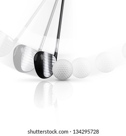 Golf club with golf ball on white background.