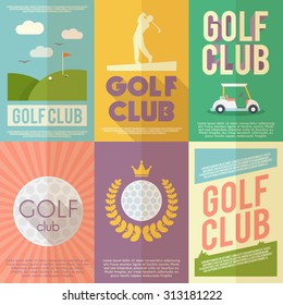 Golf Club Competition Tournament Mini Poster Flat Set Isolated  Illustration