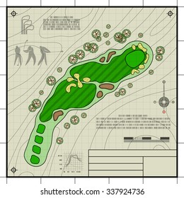 Golf Course Layout. Abstract Design Stylized Blueprint Technical Drawing Background