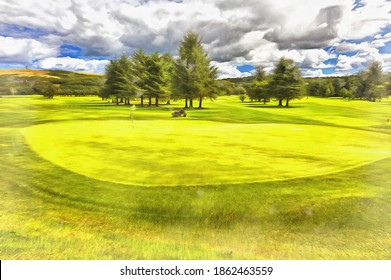 Golf Field Colorful Painting Looks Like Picture.