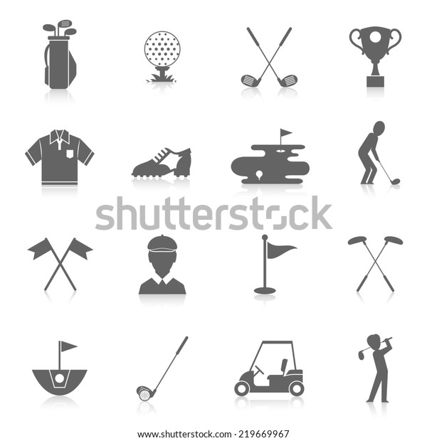 Golf game sport and activity black icons set\
isolated \
illustration