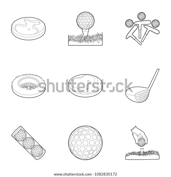 Golf icons set. Outline set of 9 golf icons\
for web isolated on white\
background