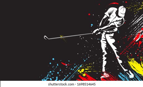 Golf player. Golf cap. Abstract isolated  silhouette. Iink drawing golf player.