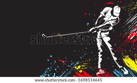 Golf player. Golf cap. Abstract isolated  silhouette. Iink drawing golf player.